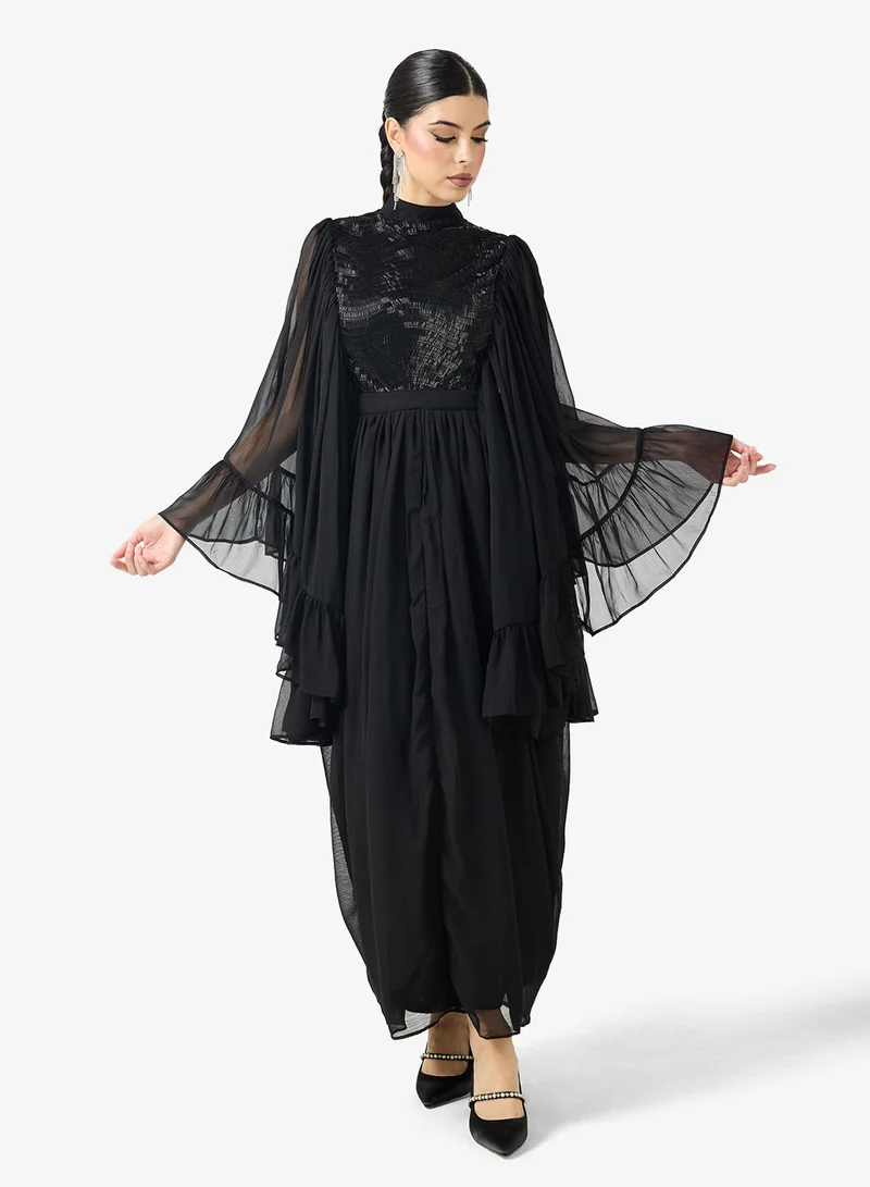 Threadz by Ajooni black Layered Chiffon Dress for Women | Best Price UAE